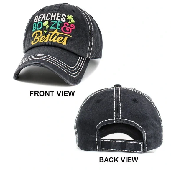 Beaches booze besties distressed baseball hat - Picture 2 of 3